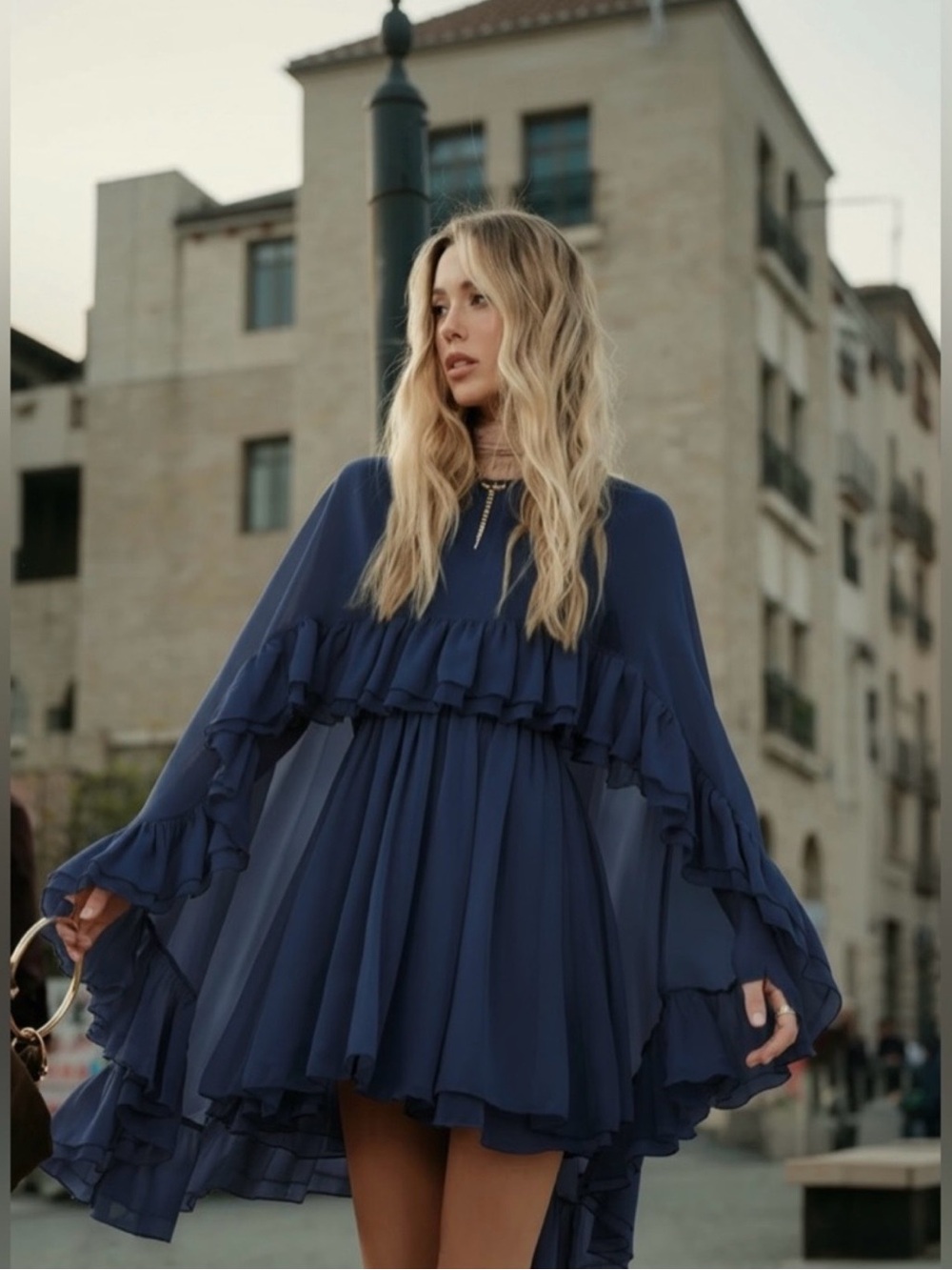 Commense Navy Cape Dress NWT